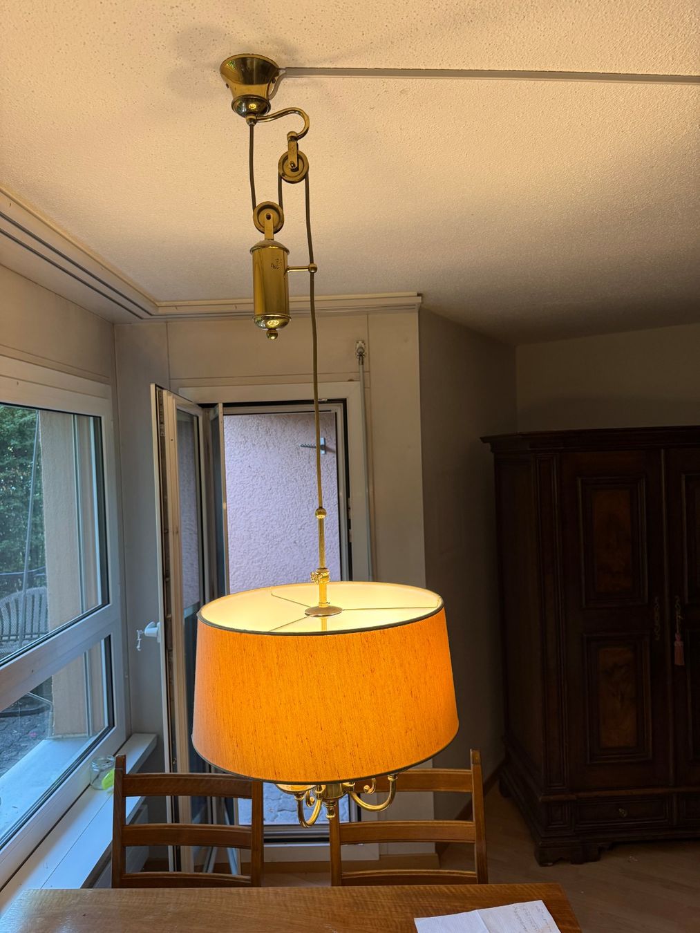 Lampadari & plafoniere: Zugpendelleuchte Messing mit Stoffschirm – Usato da Elgg venduto da dan_f8gv