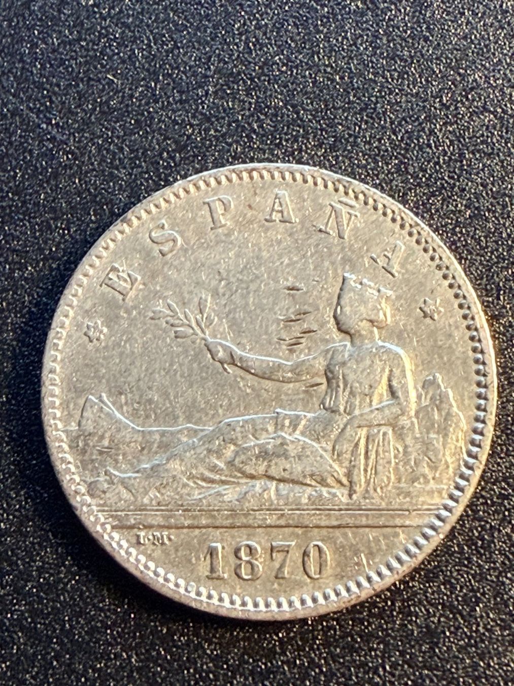 Tutti le monete: 1 Pesetas 1870 Spanien - Silber 835 /1000 – Usato da Gams venduto da Rhi-Taler