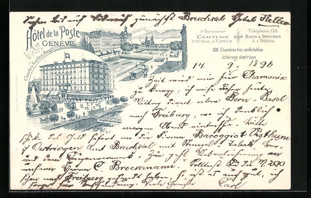 Cartes postales: Litho Genève, Hotel de la Poste, Charle – D'occasion à Berlin par bartko-reher