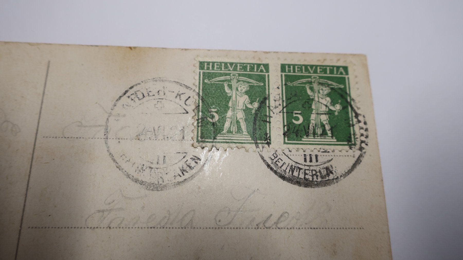 Cartoline postali: Berner Oberland mit Harderkulm  1921 – Difettoso da Cormoret venduto da Pascalll2001 6