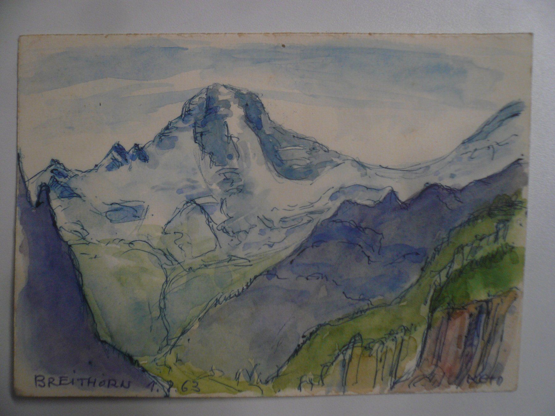 Dipinti: Walter KERN, Aquarell im AnsichtskartenFormat, das BREITHORN – Usato da Oberhofen am Thunersee venduto da luuping99
