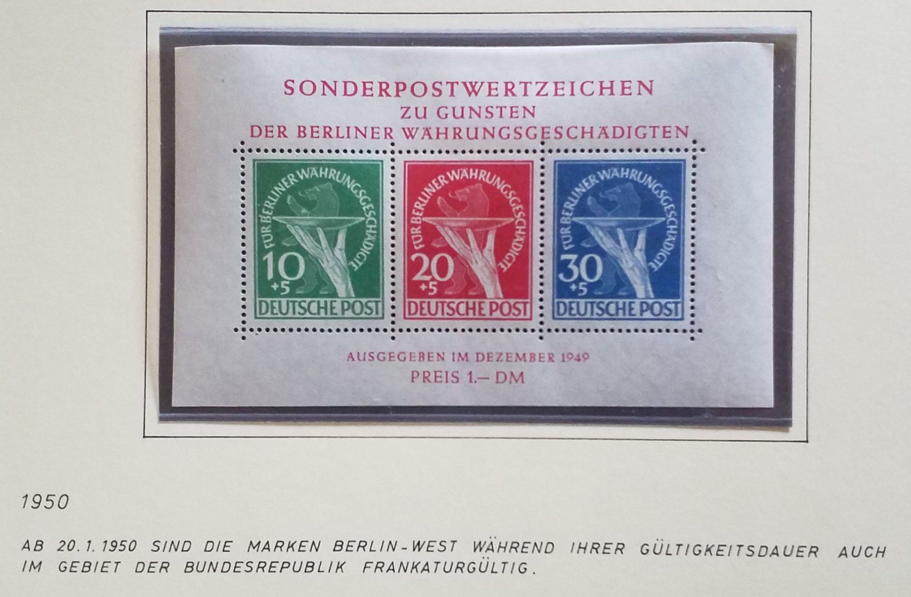 Alle Briefmarken: Block 1, Berlin, sauber postfrisch  Kt.950.- – Neu (gemäss Beschreibung) aus Baden von Eggi