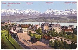 AK Stäfa Bahnhof + Post ~1915 koloriert, Bildseite passabel