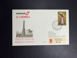 Swissair Erstflugbrief Genf-Seoul ab UNO 1986
