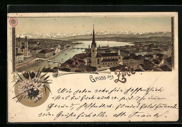 Cartoline postali: Litho Zürich, Teilansicht mit Kirche – Usato da Berlin venduto da bartko-reher