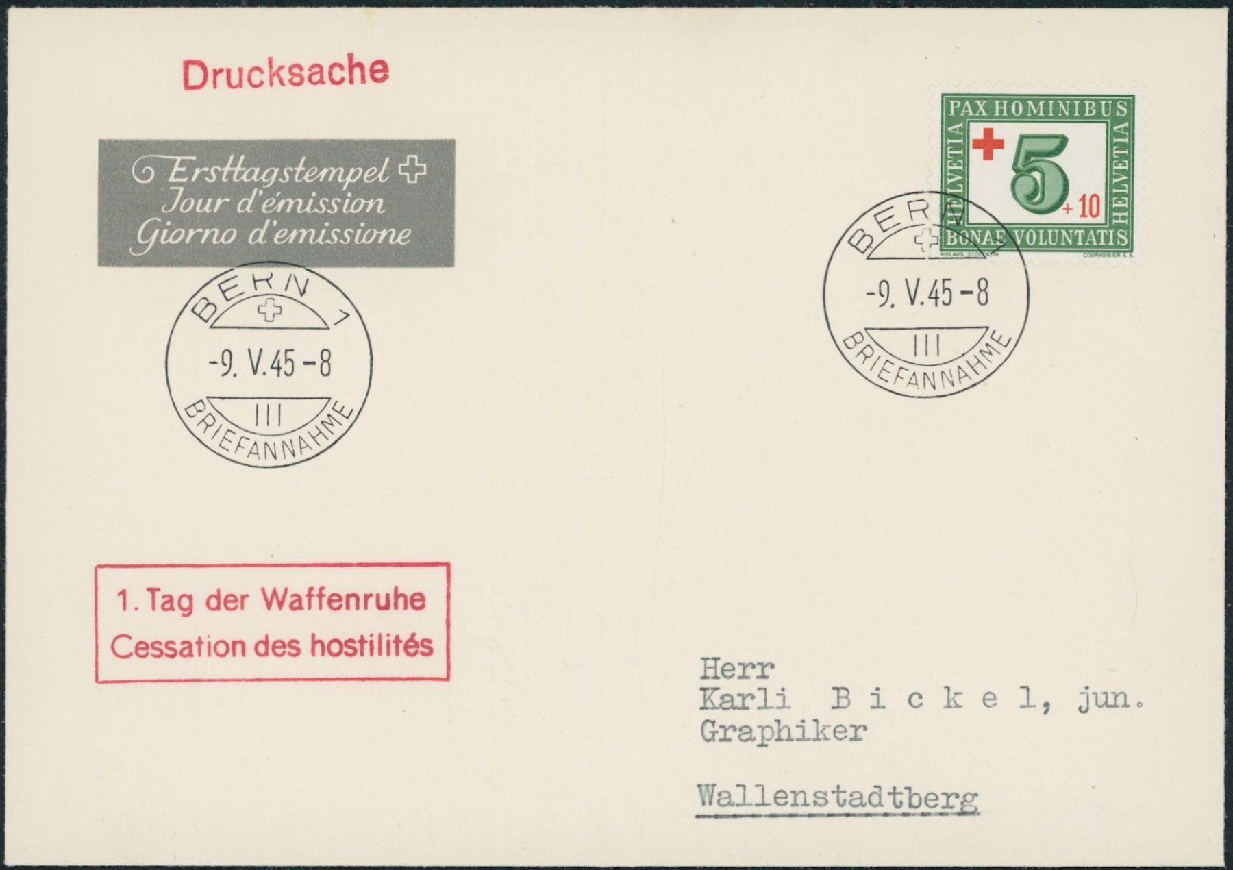 Alle Briefmarken: 1945 - Rotes Kreuz - Ersttagsbrief FDC ET – Gebraucht aus Schindellegi von leecollect