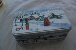 alte Blechdose mit Wintermotiv