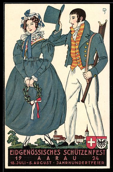 Cartoline postali: Aarau, Eigenössisches Schützenfest 18. – Usato da Berlin venduto da bartko-reher