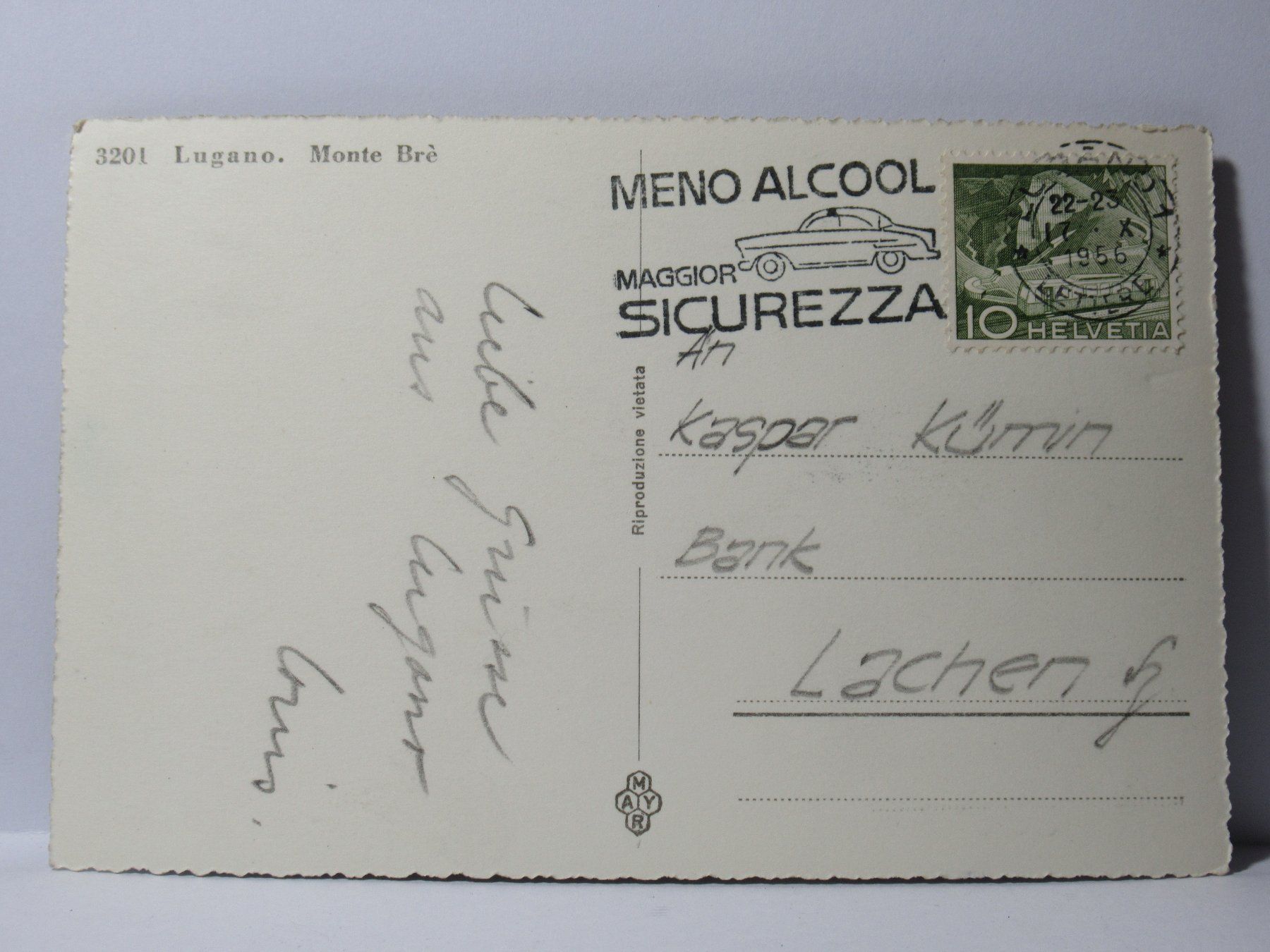 Cartoline postali: Lugano , Monte Brè 1956 – Usato da Grenchen venduto da Bluemchen1900 1