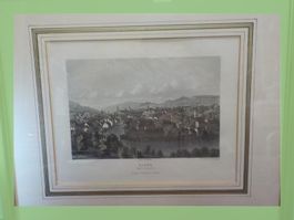 Alte Lithographie Baden Aargau, gerahmt, Top Zustand!