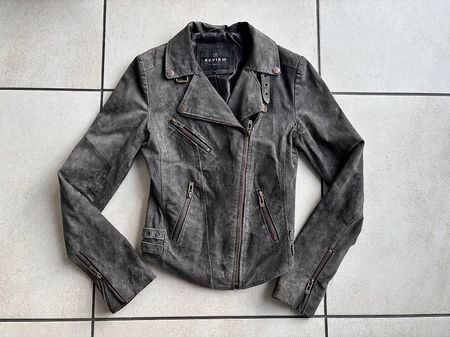Review Biker Wildlederjacke in Grau, Grösse XS, Top Zustand!