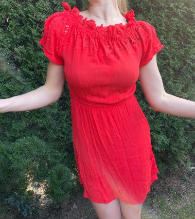 Abito da cocktail rosso -trasparente in spalle-S/M-elegante