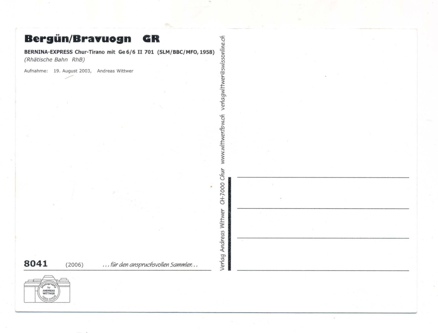 Ansichtskarten: Bernina-Express bei Bergün/Bravuogn GR – Gebraucht aus Härkingen von sammelbecken 1