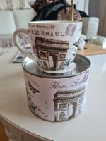 Grosse Tasse mit Dose, Paris Motiv, neuwertig, Geschenkidee!