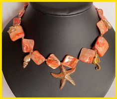SALE HANDMADE HALSKETTE PERLENKETTE PERLMUTT ORANGE