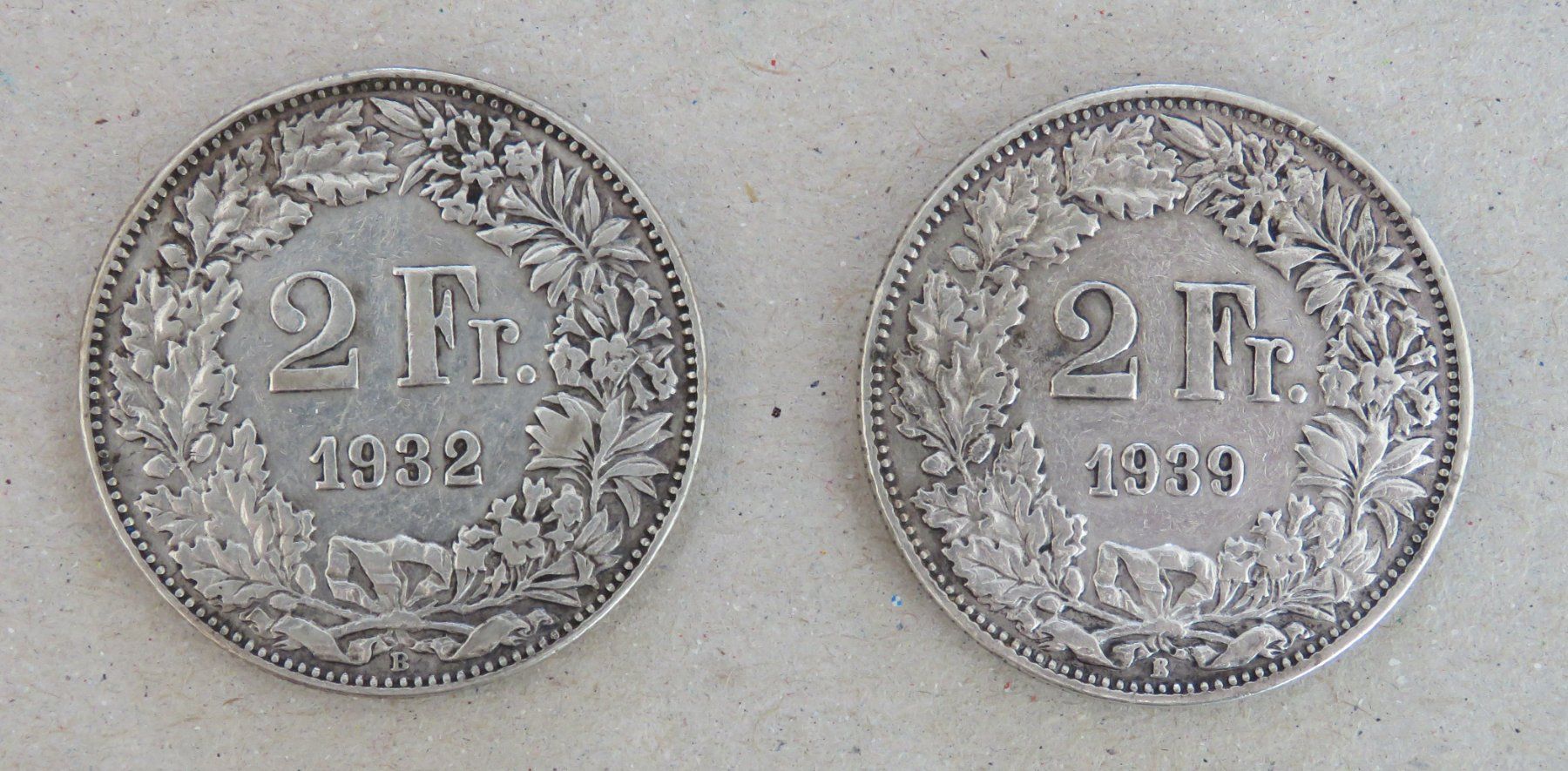 Alle Münzen: 2 mal Fr. 2.-  1932 und 1939 Silber – Gebraucht aus Kreuzlingen von Koi4