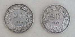 2 mal Fr. 2.-  1932 und 1939 Silber