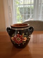 Keramik Topf mit Henkeln handbemalt floraler Stil gebraucht