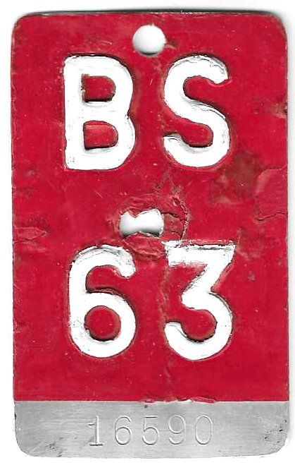 Schilder: Velonummer Basel Stadt 1963 BS 63 – Gebraucht aus Bülach von bauchnuschti2