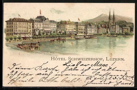 Cartes postales: Litho Luzern, Hotel Schweizerhof mit Sal – D'occasion à Berlin par bartko-reher