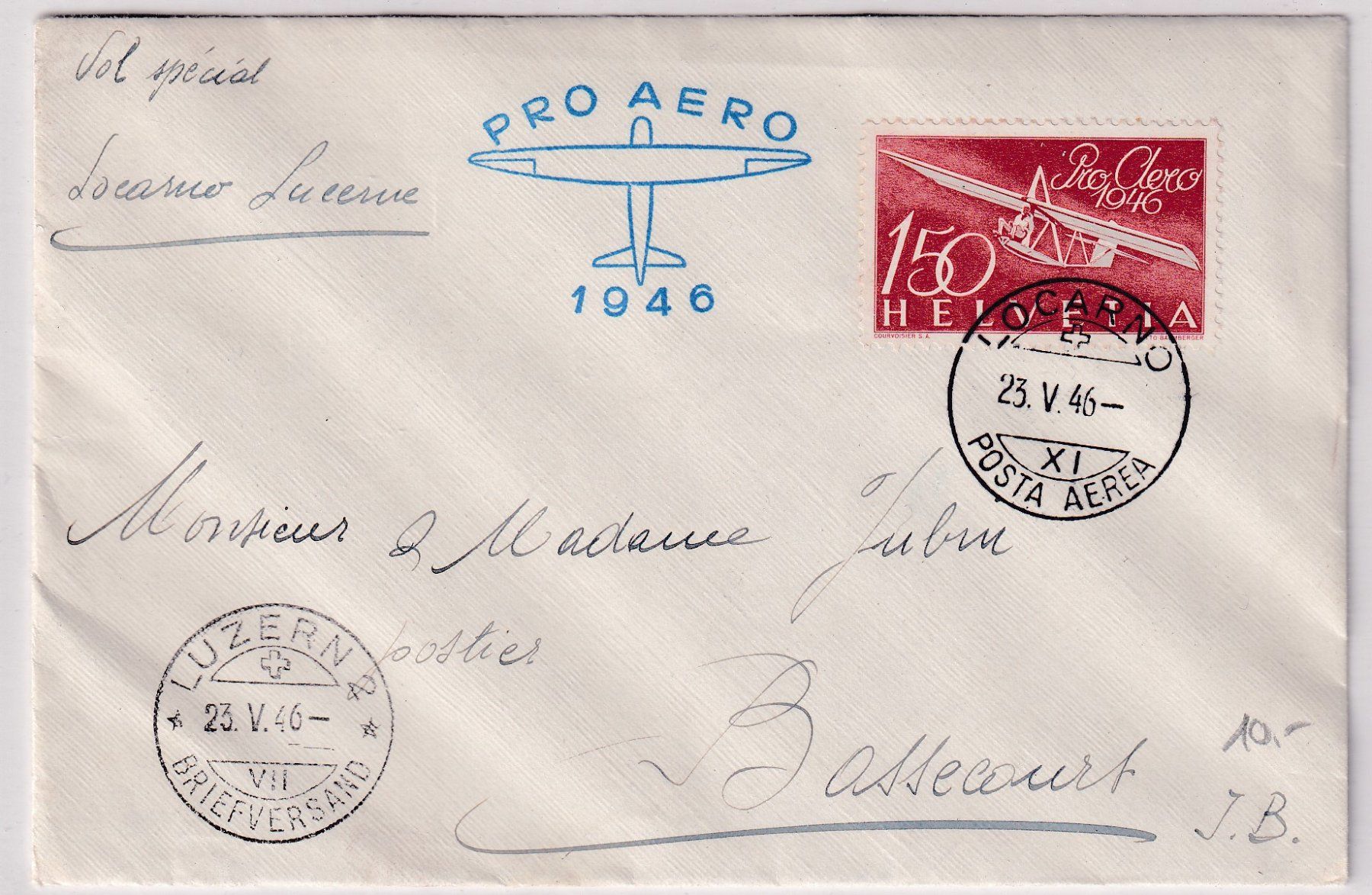 Alle Briefmarken: Flugbrief, Pro Aero 1946 – Gebraucht aus Wenslingen von riger11
