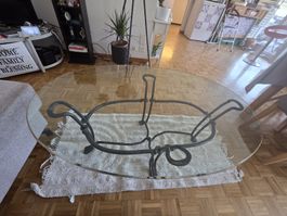 Glass Coffee Table with Wrought Iron Base - Elegant!