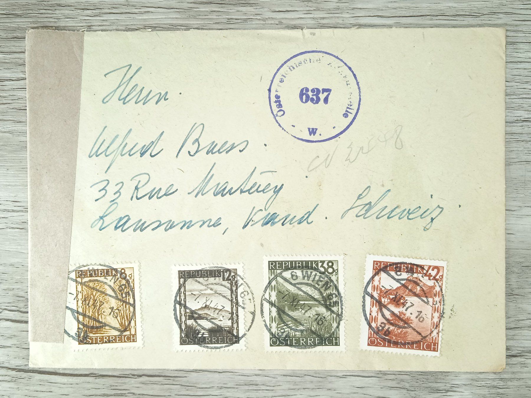 Tutti i francobolli: TR05 Enveloppe + Timbre Autriche 1947 – Usato da Cousset venduto da Patrick_Collections
