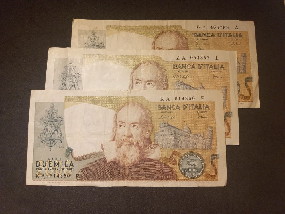 3x Italienische 2000 Lire Banknoten (Gebraucht) in Geroldswil für CHF 4 ...
