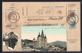Maria Zell, Ortspartie mit Kirche, Brief