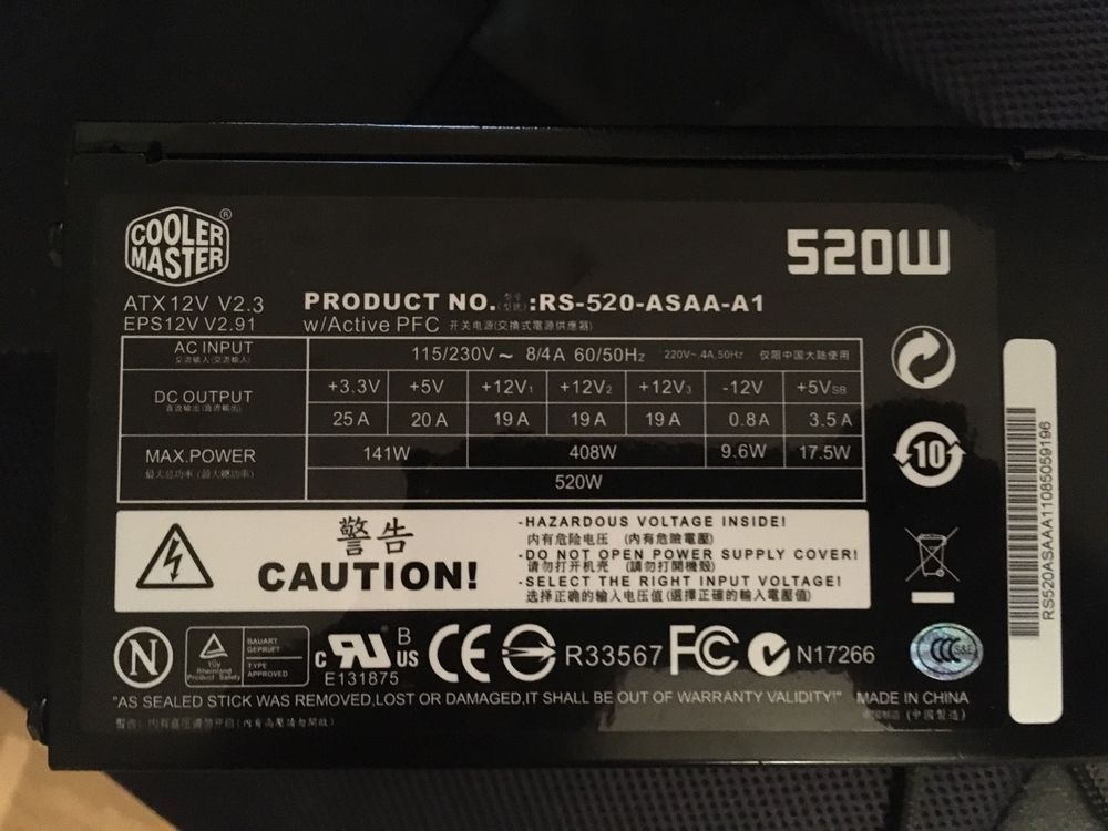 Componenti elettronici: Cooler Master 520W Netzteil Modular Kabel PC Gaming PSU – Usato da Bellmund venduto da jea_9xst 1