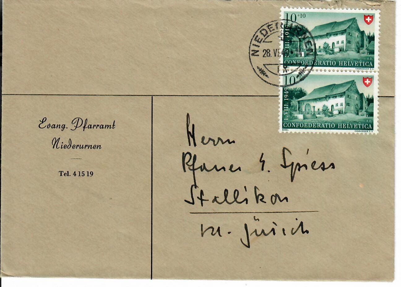 Tutti i francobolli: Brief, Niederurnen 1949 – Usato da Hochdorf venduto da Ziegel-16