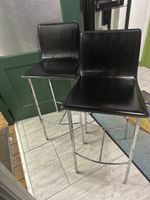 Moderne Barhocker, 2 Stk. Schwarz Leder, Chrom-Gestell