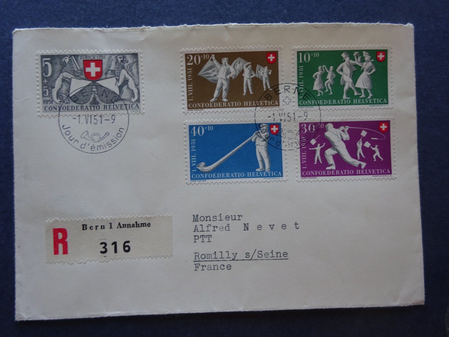 Alle Briefmarken: 1951 Pro Patria FDC BERNE – Gebraucht aus Appenzell-Steinegg von adi1975 1