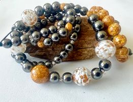 Edles Hämatit-Ensemble mit Muranoglas & Goldakzenten - Neu