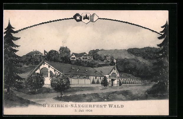 Ansichtskarten: Wald, Bezirks-Sängerfest 1908, Festhall – Gebraucht aus Berlin von bartko-reher