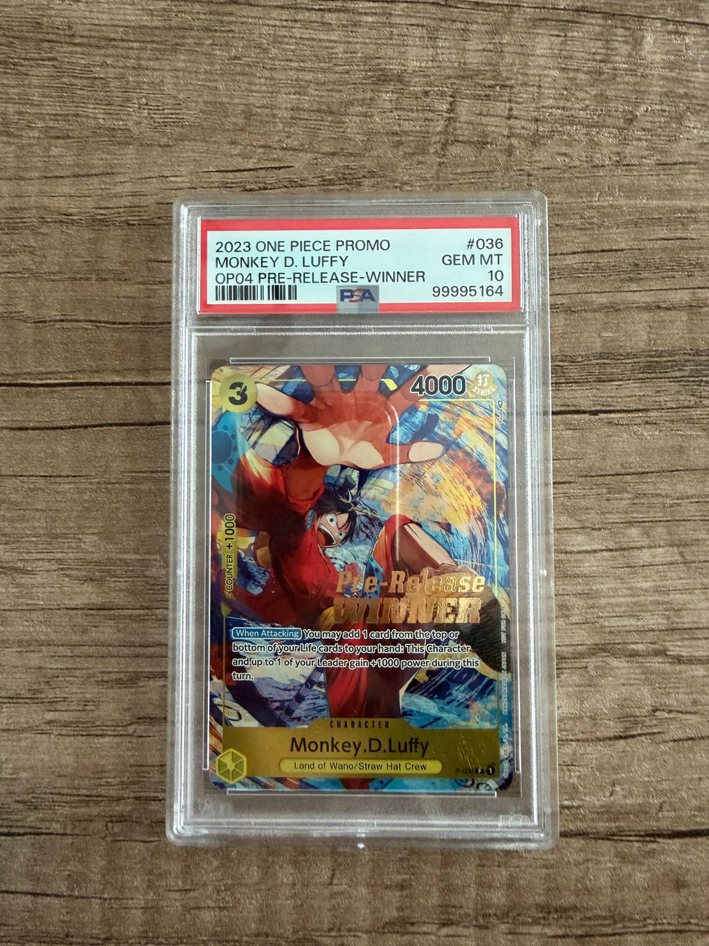 Bandai Carte collezionabili: Monkey D. Luffy - OP04 Pre-Release Winner - ENG - PSA 10 – Nuovo e nell'imballaggio originale da Agno venduto da mrfillcer