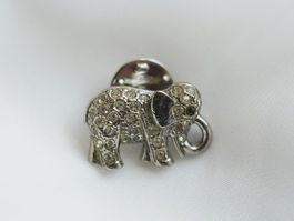 Vintage Pin Anstecker Elefant Strass silber klein