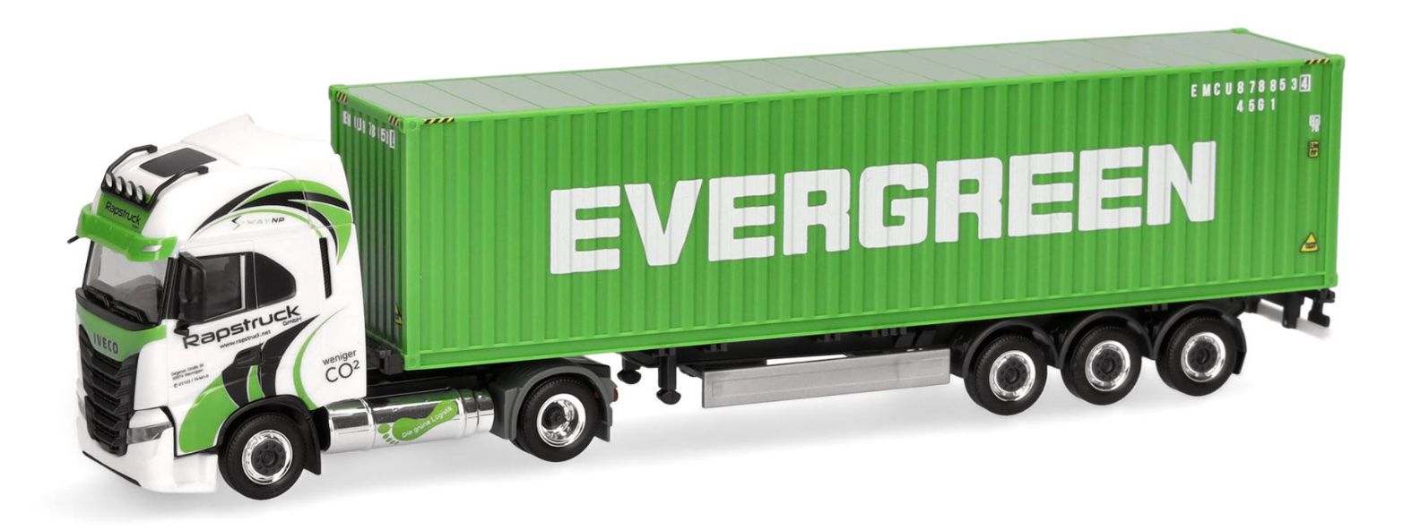 Herpa Modellini d'auto: Iveco S-Way Container EVERGREEN Herpa 1:87 – Nuovo e nell'imballaggio originale da Luzern venduto da aa43modelcars-Luzern
