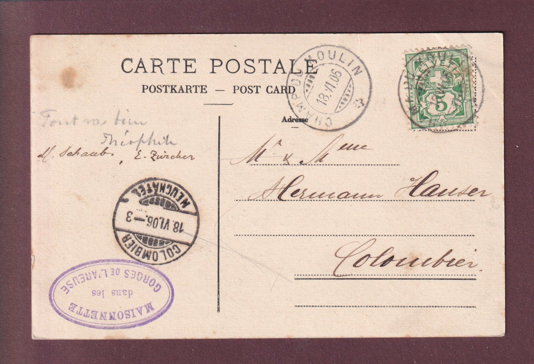 Cartoline postali: Gorges de l'AREUSE - 1906 – Usato da Pully venduto da nicecards 1