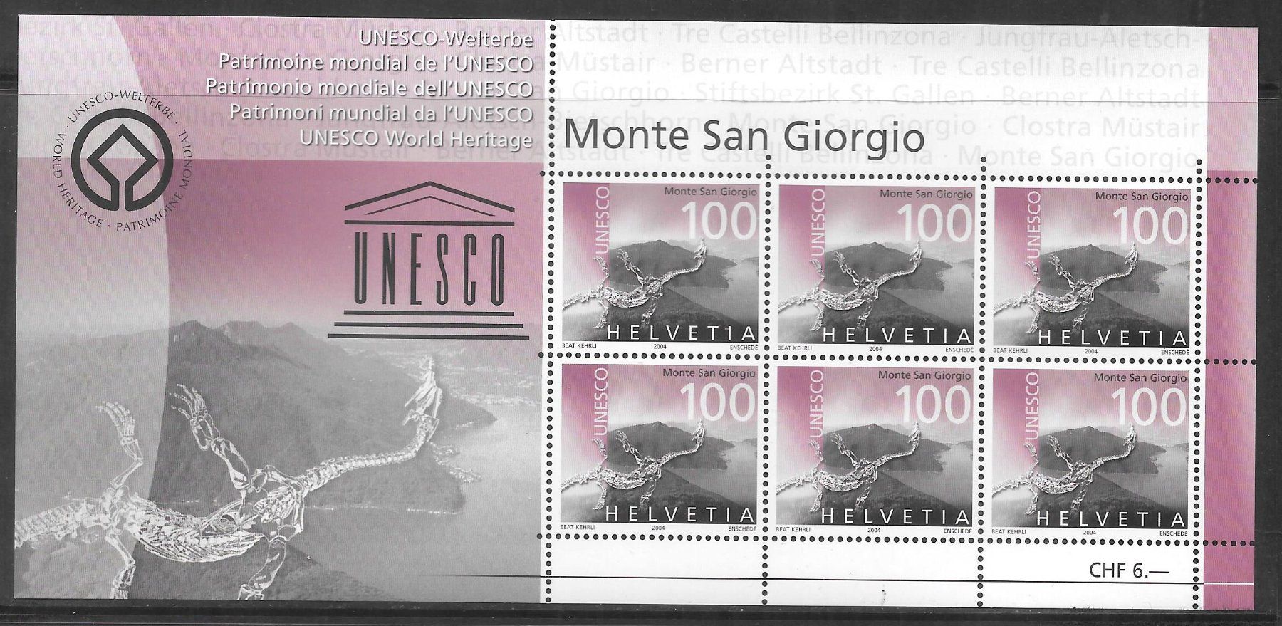 Tutti i francobolli: Kleinbogen 1137 Monte San Giorgio ** 7.9.2004 – Nuovo (secondo la descrizione) da Olten venduto da clotaldi