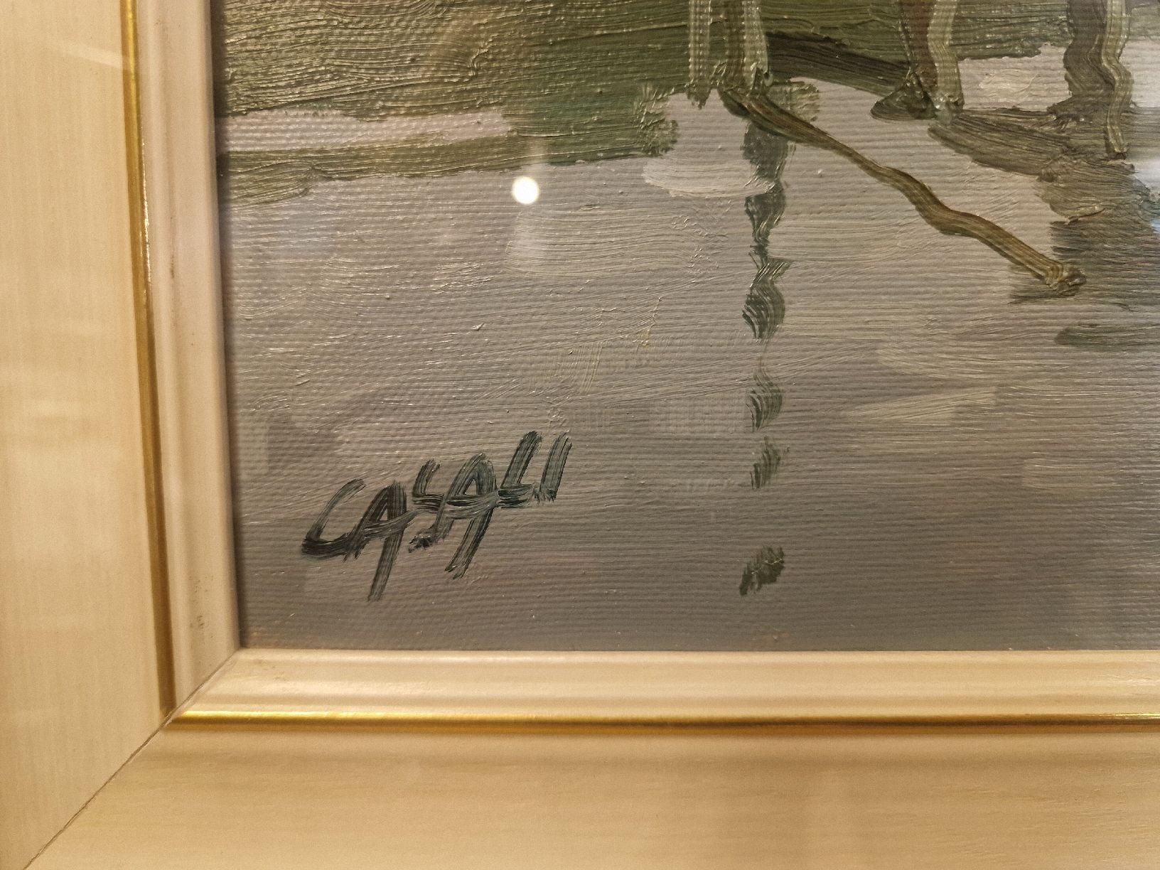 Dipinti: Ölgemälde auf Leinwand Boote im Hafen, signiert – Usato da BERN venduto da Intarsia 1