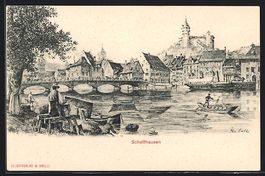 AK Schaffhausen, Flusspartie mit Brücke