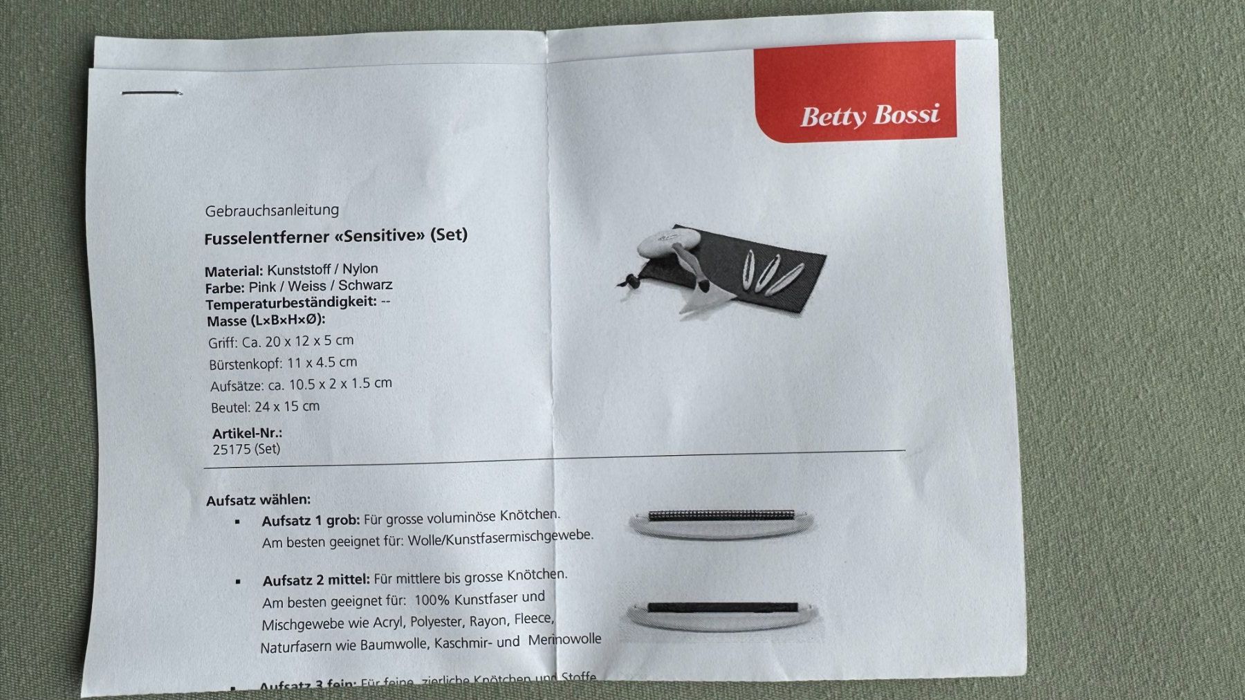 Betty Bossi Altro in  Abbigliamento & Accessori: 1 Fusselentferner "Sensitive"  Set, Gleener – Nuovo e nell'imballaggio originale da Siebnen venduto da Trans-Am 7