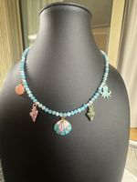 Halskette mit Larimar Perlen und Anhängern, Handarbeit 
