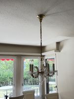Kronleuchter Messing mit Glasbehang 5-flammig gebraucht