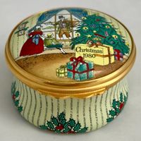 Halcyon Days Enamels, handbemaltes Weihnachtsdöschen, 1980