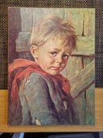 Weinender Junge - Vintage Deko-Bild auf Platte