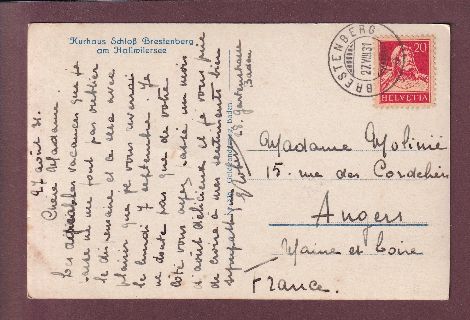 Ansichtskarten: Blick auf HALLWILERSEE - 1931 – Gebraucht aus Pully von nicecards 1