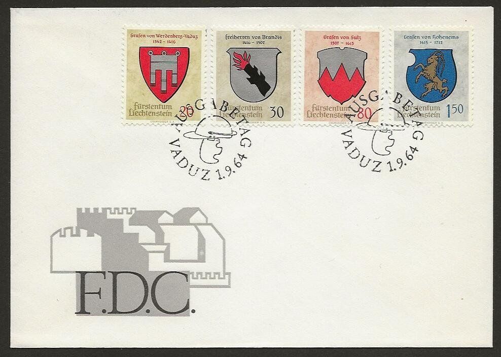 Tutti i francobolli: LIECHTENSTEIN 1964 FDC  Wappen I – Usato da Arlesheim venduto da kuhnphila