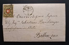 Rayon II T40 A2/RO auf Faltbrief von Melano nach Bellinzona